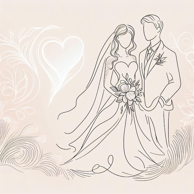 Photo a sketched fashion illustration of a beautiful bride and groom for social media template design