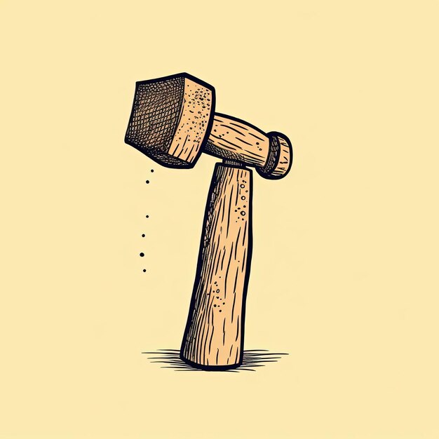 Photo a sketched image of a hammer in the style of naive