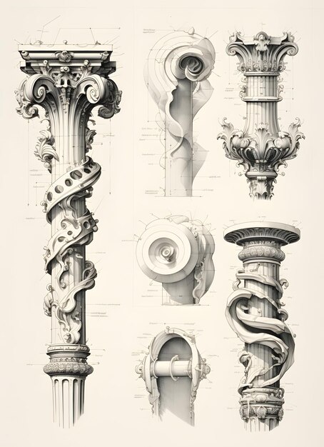 Photo sketches of columns