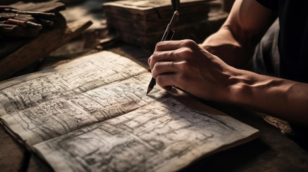 Photo sketching detailed drawings of ruins showcasing dedication to history