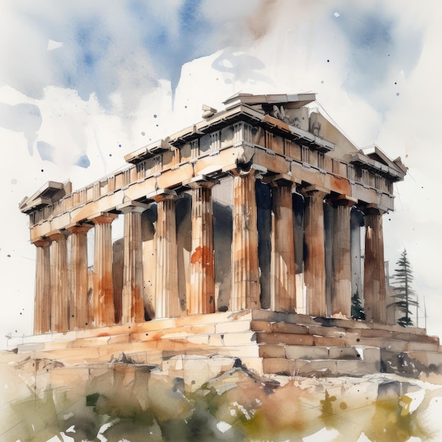 Sketching The Parthenon A Watercolor Illustration By Angela Hao