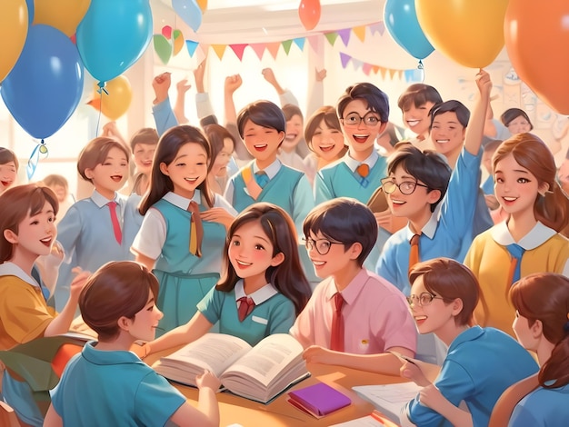 Sketching a scene of students and teachers celebration on Teachers Day illustration AI Generate