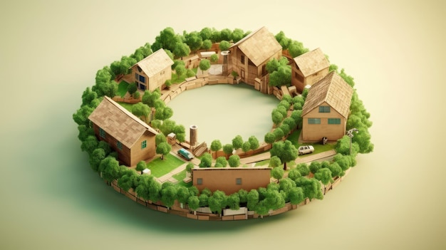 Sketchy 3D image symbolizing the circular nature and interrelation of economic development Habitation energy industry science recreation transportation recycling Mockup white background