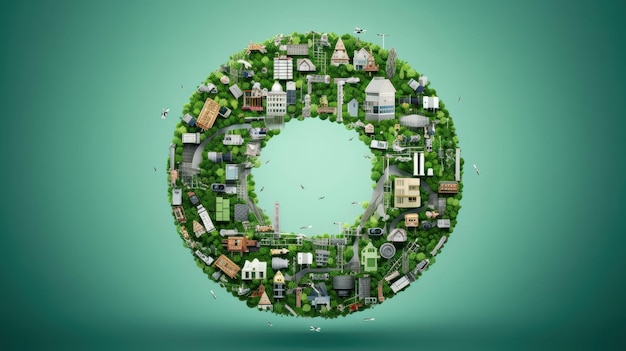 Photo sketchy d illustration symbolizing the circular nature of urban life economy development habitation