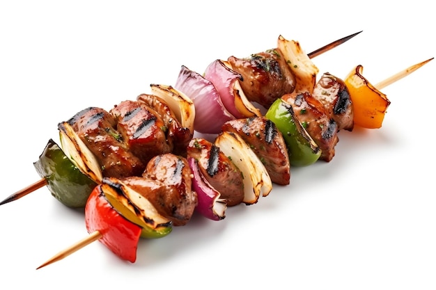 Skewered shish kebab isolated on white background AI