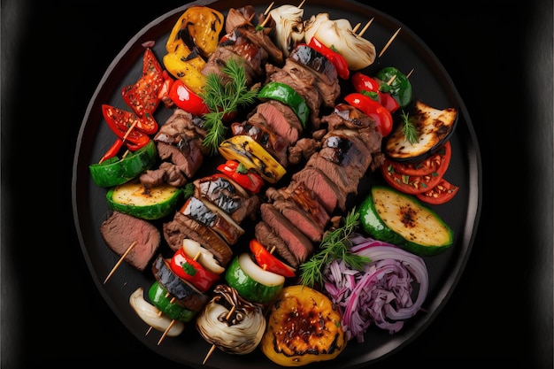 Skewers of delicious meats and vegetables generative AI