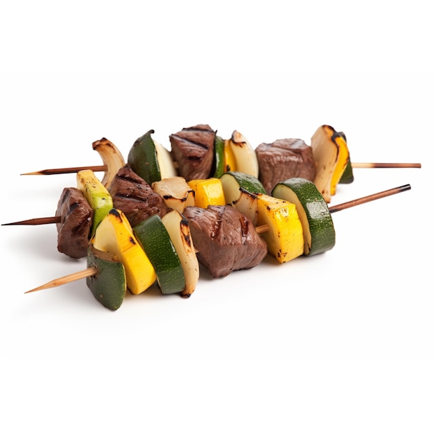 Foto skewers met stukken gegrilde vlam barbecue