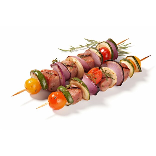 Skewers with pieces of grilled flame barbecue