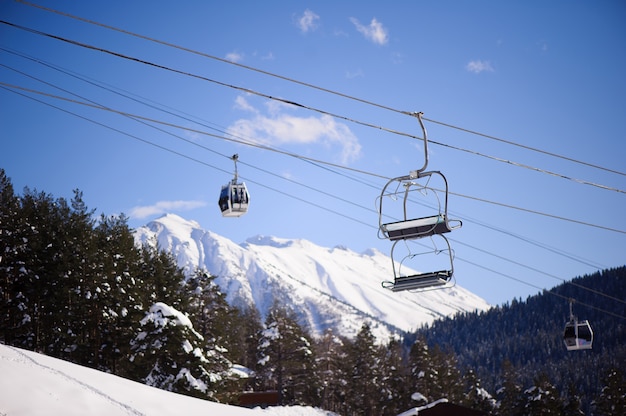 Ski area covered with fresh snow in winter.