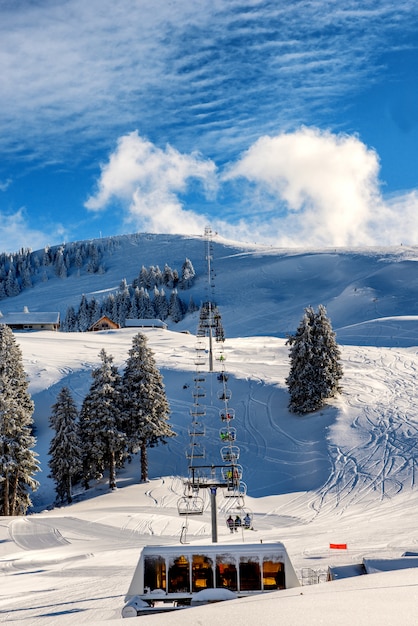 Ski chairlifts semnoz mountains, france