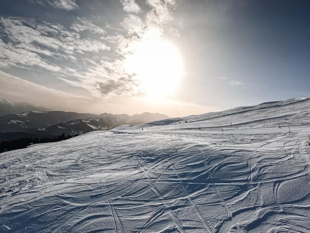 Ski day in flims laax falera in the swiss alps