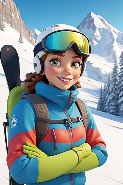 Photo ski instructor cartoon character 3d animation illustration guide