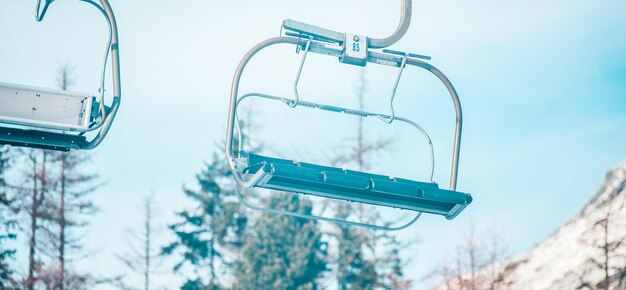 Ski-lift in the High Tatras mountains. Slovak snowy nature in winter  on ski resort Strbske pleso (S