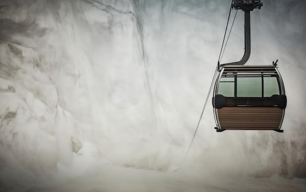 A ski lift is suspended in a white room.