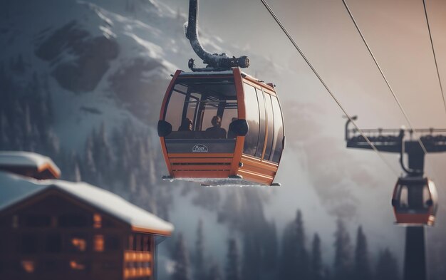 Photo a ski lift in the mountains with a snowy mountain in the background