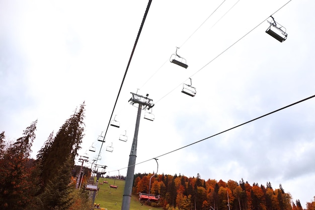 Ski lifts in the mountains