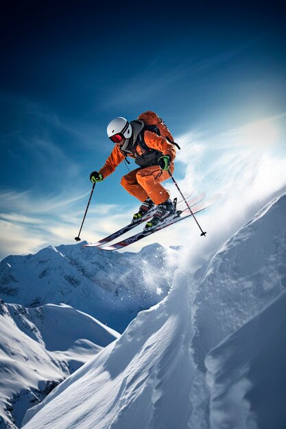 Photo ski resort man goes down the mountain generative ai nature