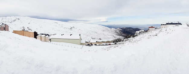 Ski resort of Sierra Nevada in winter, full of snow.