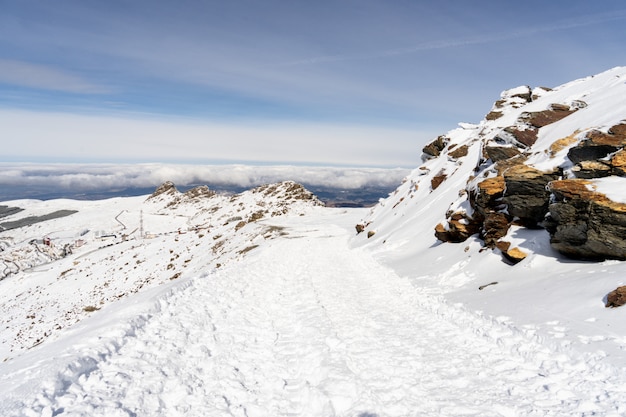 Ski resort of Sierra Nevada in winter