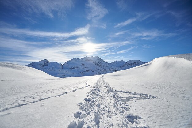 Ski touring track on the Swiss Alps