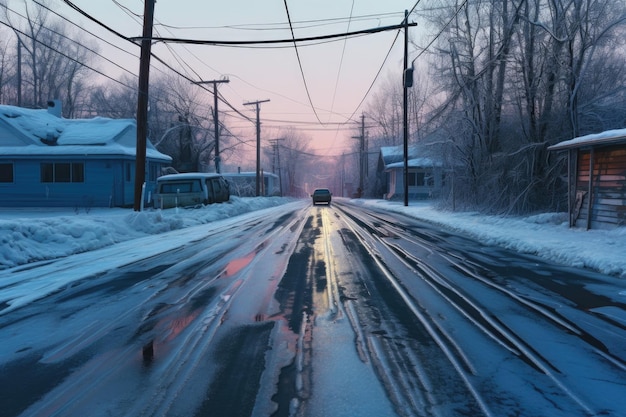 Skid marks on a slippery icecovered road created with generative ai