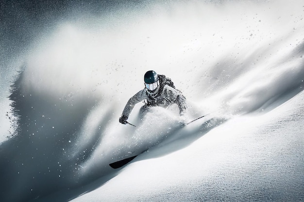 Skiër - freerider die op ski's de berghelling afdaalt.