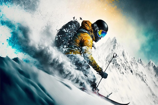 A skier is skiing down a snowy mountain.