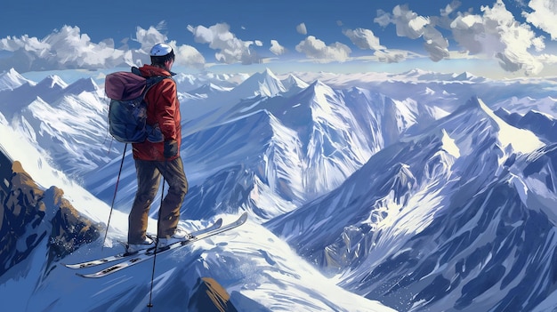 лыжник стоит на горе с именем горы