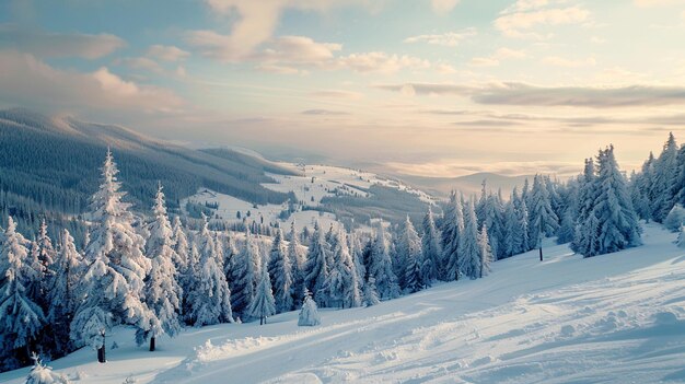 a skier is standing in the snow in front of a mountain with trees and mountains in the background