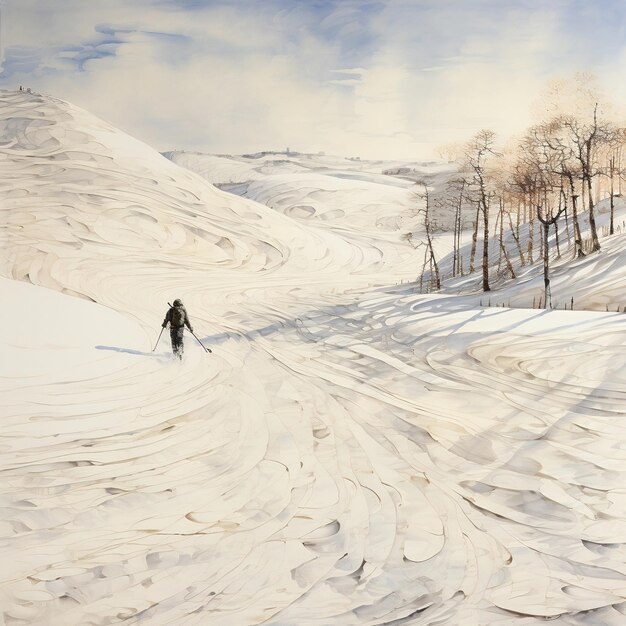 The skier is on a track in the snow