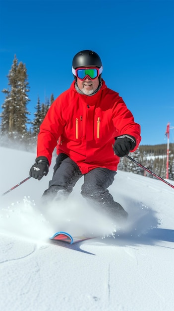 Skiër met een rood jasje gegenereerd door AI