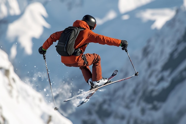 Skiër op downhill in hoge bergenx9