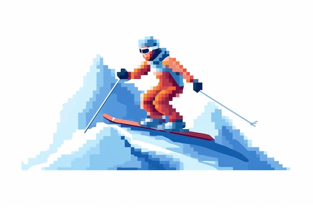 skier in orange and blue outfit skiing down a mountain slope generative ai