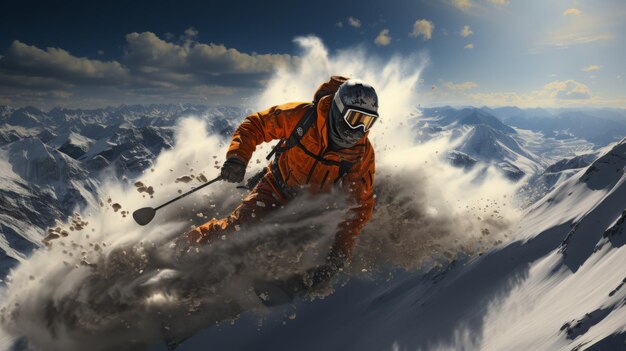 A skier in an orange jacket is skiing in the snow.