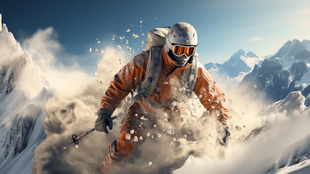 A skier in an orange jacket is skiing in the snow