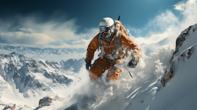 A skier in an orange jacket is skiing in the snow