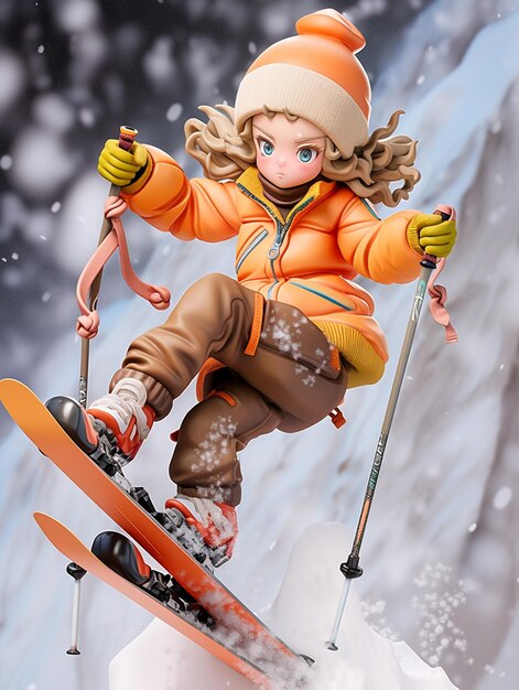 skier in orange jacket and orange pants skiing down a snowy slope generative ai