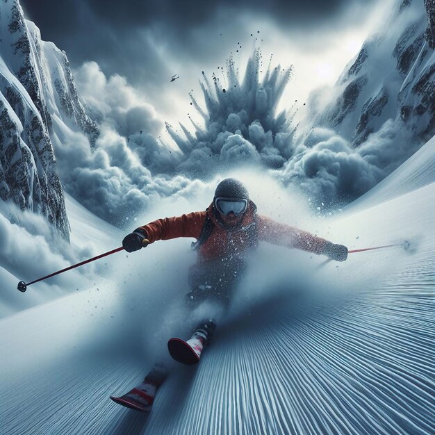 Skier skiing in high mountains