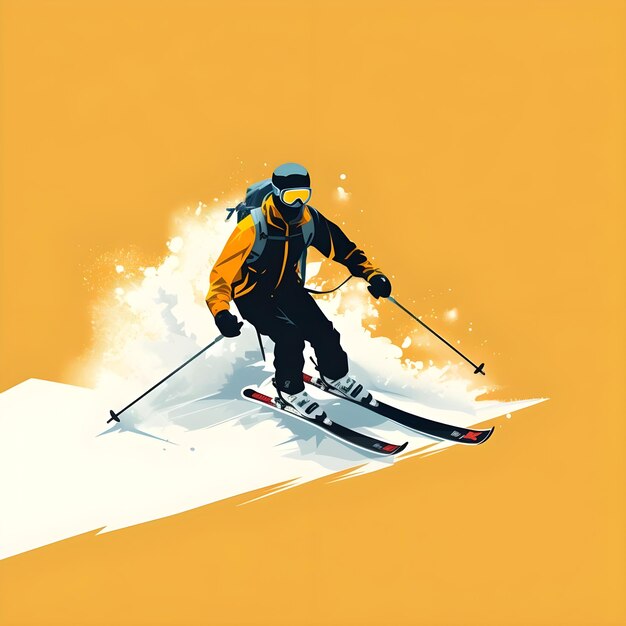 Photo skier skiing illustration design in snowy winter season adventure extreme sports