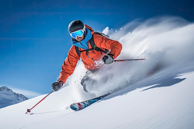 Skier skiing on mountain slope