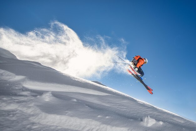 Skier in the sky during a jump