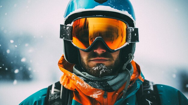 Photo skier on a snowy slope in mountains