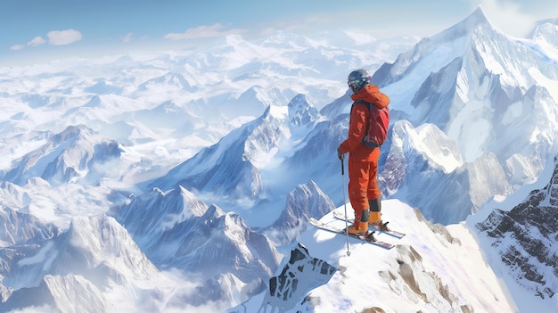 a skier stands on a mountain peak with the name  on it