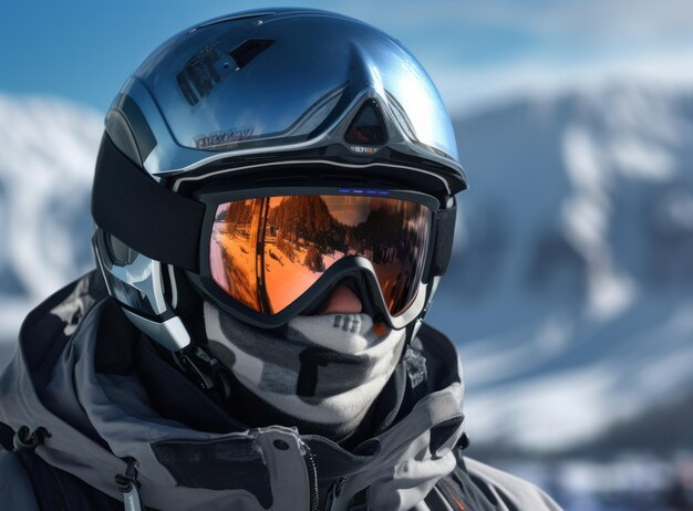 A skier wearing ski goggles and a ski helmet