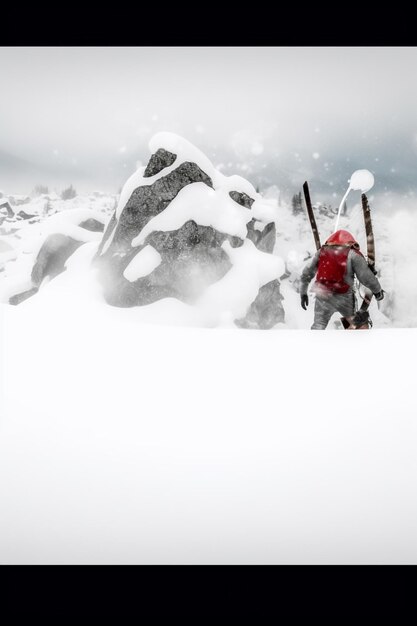 skiers are walking up a snowy mountain with skis on their back generative ai