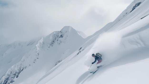 スキーヤーの選手がスキー山から下山して競うコピースペースAIを使用したヘッダーバナーモックアップ