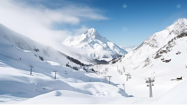 Skiërs op een besneeuwde berghelling met een skilift op de achtergrond generatieve ai