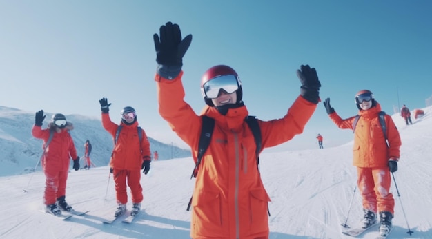 Skiers winter fun created with Generative AI technology