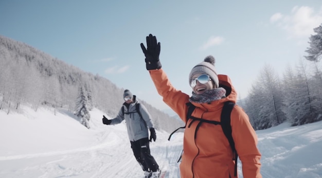 Skiers winter fun created with Generative AI technology