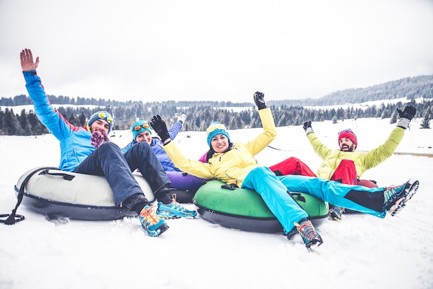 Skiers on winter holiday